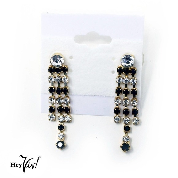 Vintage 80s Black Rhinestone Spray Earrings on Card New/Old Store Stock -Hey Viv - Picture 1 of 3